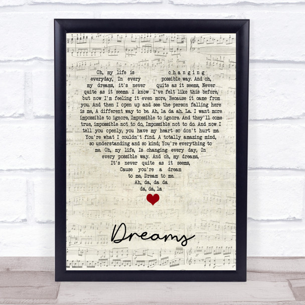 The Cranberries Dreams Script Heart Song Lyric Poster Print