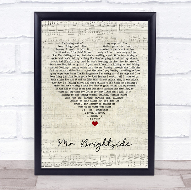 The Killers Mr Brightside Script Heart Song Lyric Poster Print