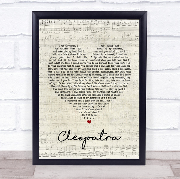 The Lumineers Cleopatra Script Heart Song Lyric Poster Print