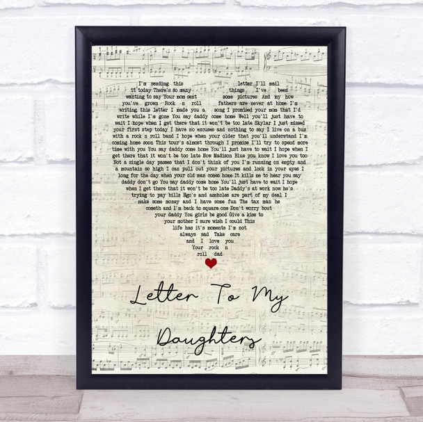 Uncle Kracker Letter To My Daughters Script Heart Song Lyric Poster Print
