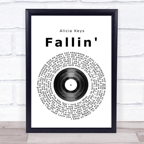 Alicia Keys Fallin' Vinyl Record Song Lyric Poster Print