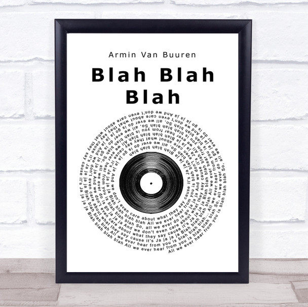 Armin Van Buuren Blah Blah Blah Vinyl Record Song Lyric Poster Print