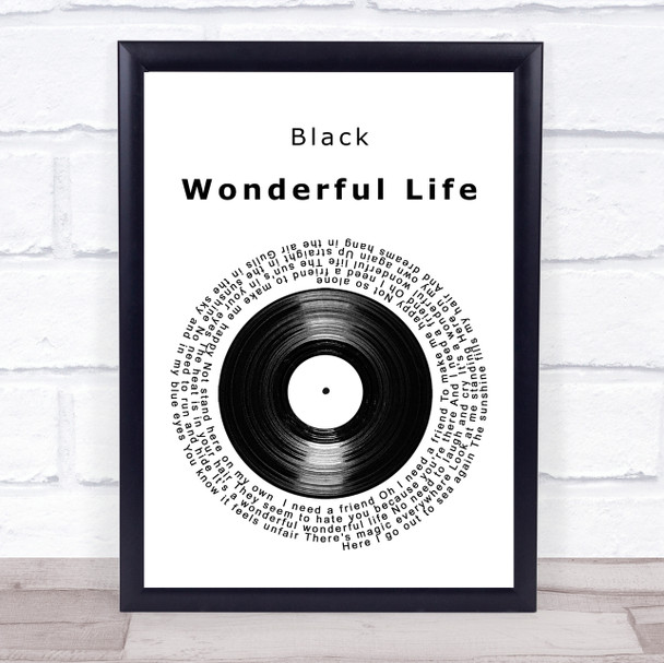 Black Wonderful Life Vinyl Record Song Lyric Poster Print