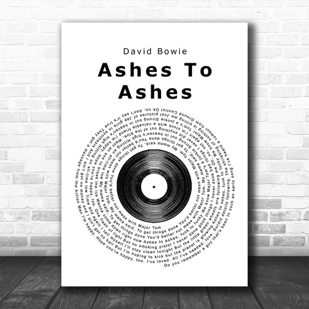 David Bowie Ashes To Ashes Vinyl Record Song Lyric Poster Print