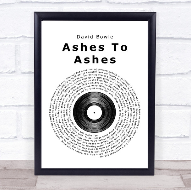 David Bowie Ashes To Ashes Vinyl Record Song Lyric Poster Print