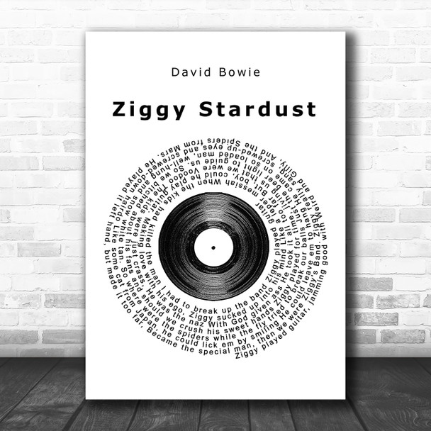 David Bowie Ziggy Stardust Vinyl Record Song Lyric Poster Print
