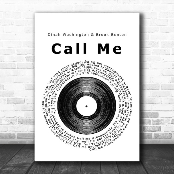 Dinah Washington & Brook Benton Call Me Vinyl Record Song Lyric Poster Print
