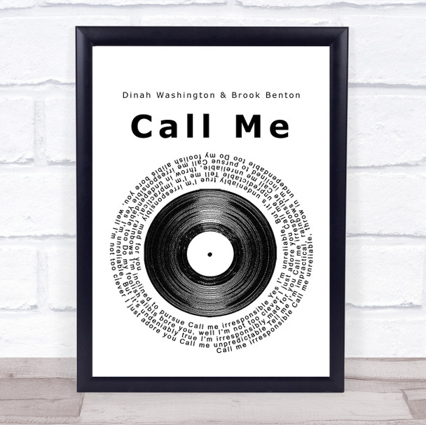 Dinah Washington & Brook Benton Call Me Vinyl Record Song Lyric Poster Print