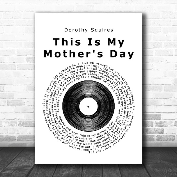 Dorothy Squires This Is My Mother's Day Vinyl Record Song Lyric Poster Print