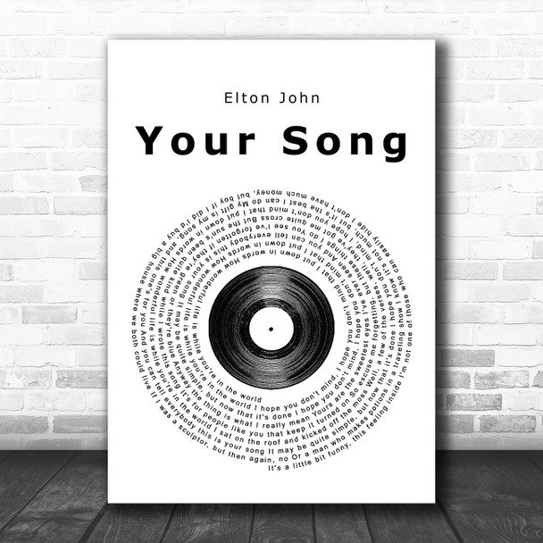 Elton John Your Song Vinyl Record Song Lyric Poster Print
