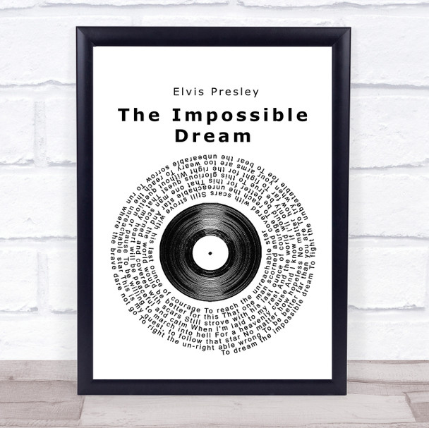 Elvis Presley The Impossible Dream Vinyl Record Song Lyric Poster Print