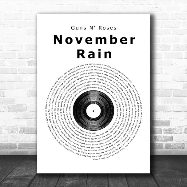 Guns N' Roses November Rain Vinyl Record Song Lyric Poster Print