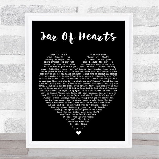 Jar Of Hearts Christina Perri Black Heart Song Lyric Music Wall Art Print