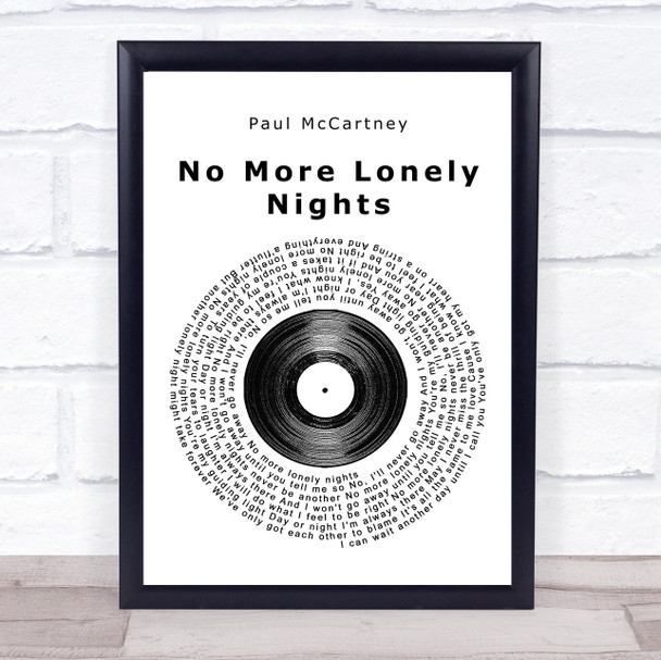 Paul McCartney No More Lonely Nights Vinyl Record Song Lyric Poster Print