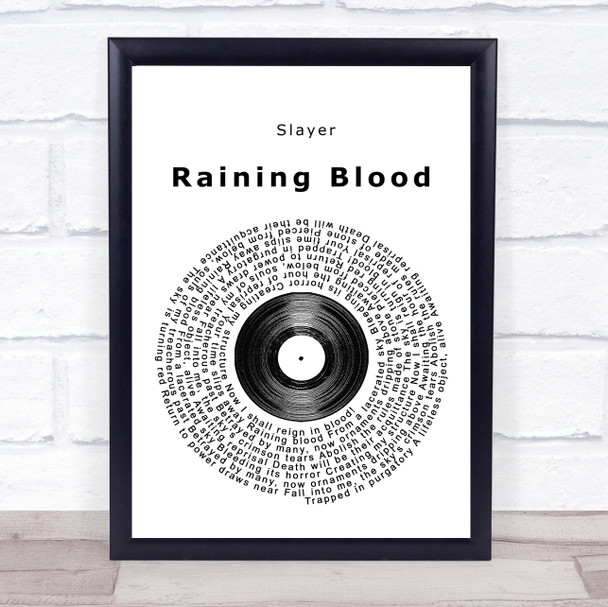 Slayer Raining Blood Vinyl Record Song Lyric Poster Print