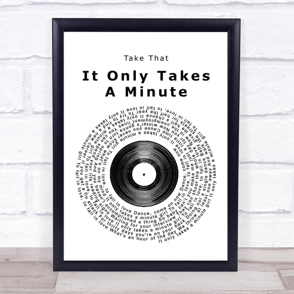 Take That It Only Takes A Minute Vinyl Record Song Lyric Poster Print