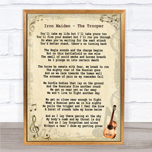 Iron Maiden The Trooper Vintage Guitar Song Lyric Poster Print