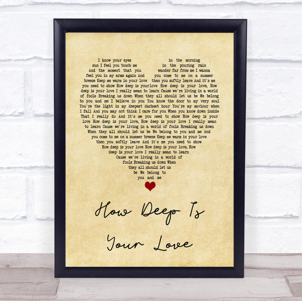 Bee Gees How Deep Is Your Love Vintage Heart Song Lyric Poster Print