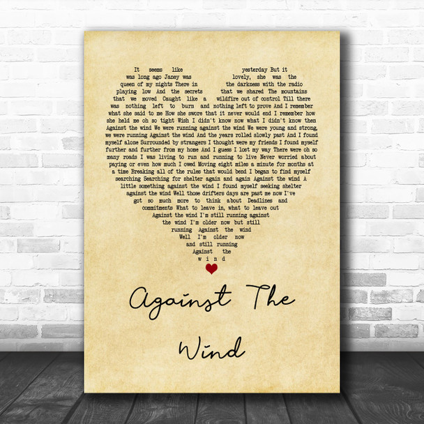 Bob Seger Against The Wind Vintage Heart Song Lyric Poster Print