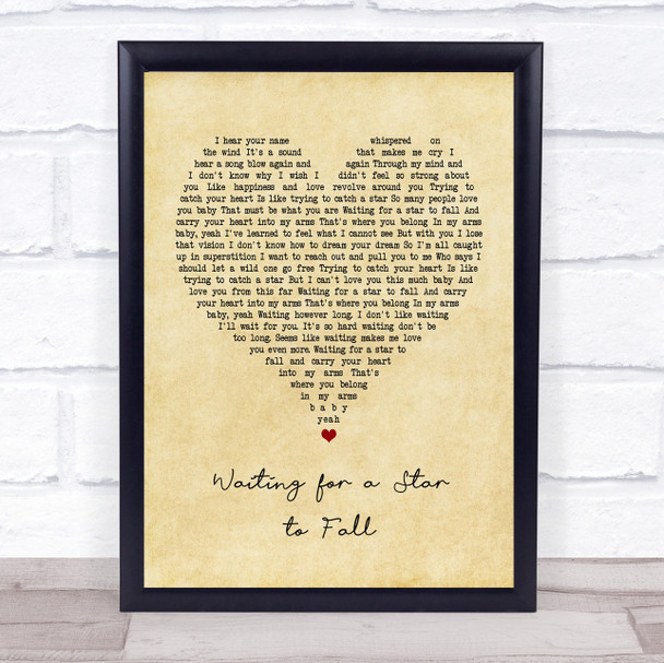 Boy Meets Girl Waiting for a Star to Fall Vintage Heart Song Lyric Poster Print