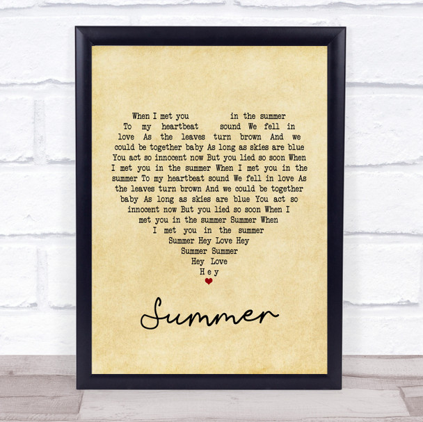 Calvin Harris Summer Vintage Heart Song Lyric Poster Print