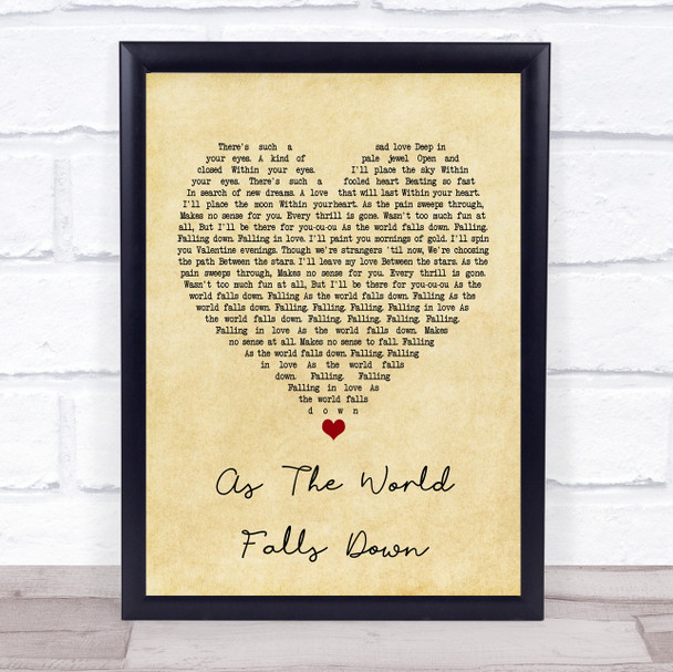 David Bowie As The World Falls Down Vintage Heart Song Lyric Poster Print