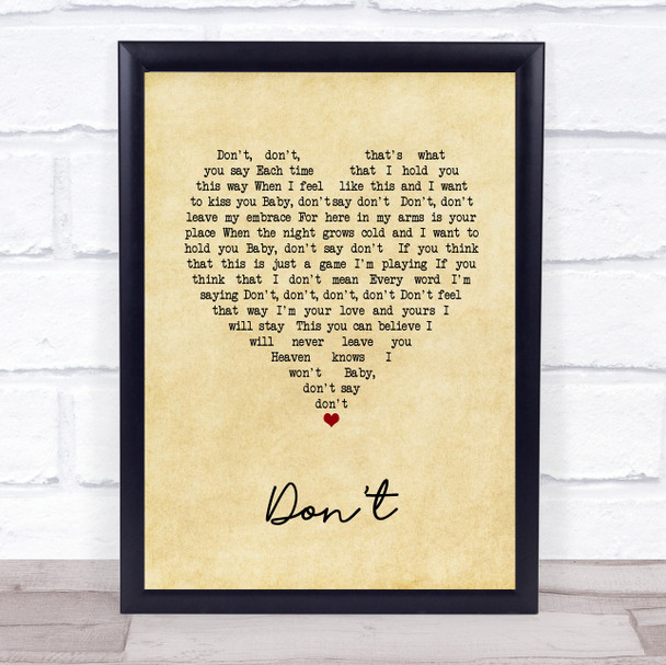 Elvis Presley Don't Vintage Heart Song Lyric Poster Print