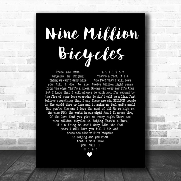 Katie Melua Nine Million Bicycles Black Heart Song Lyric Music Wall Art Print