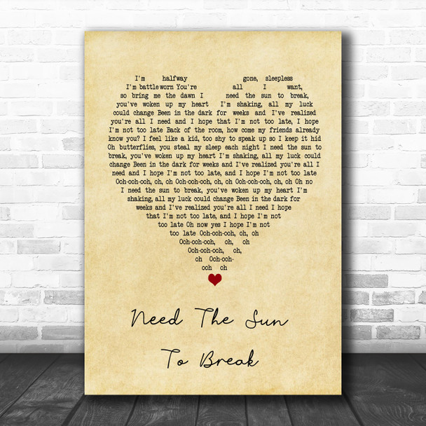 James Bay Need The Sun To Break Vintage Heart Song Lyric Poster Print
