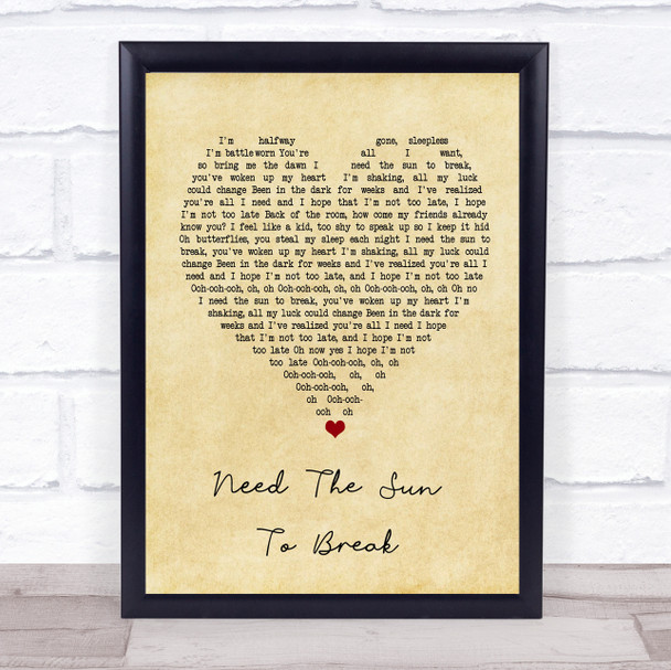 James Bay Need The Sun To Break Vintage Heart Song Lyric Poster Print