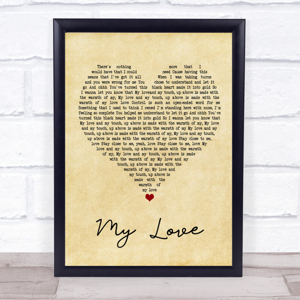 Jess Glynne My Love (Acoustic) Vintage Heart Song Lyric Poster Print