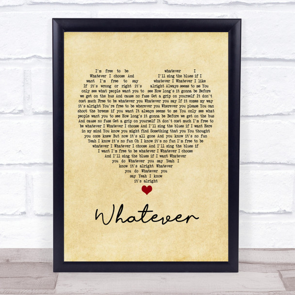 Oasis Whatever Vintage Heart Song Lyric Poster Print