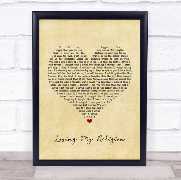 R.E.M. Losing My Religion Vintage Heart Song Lyric Poster Print