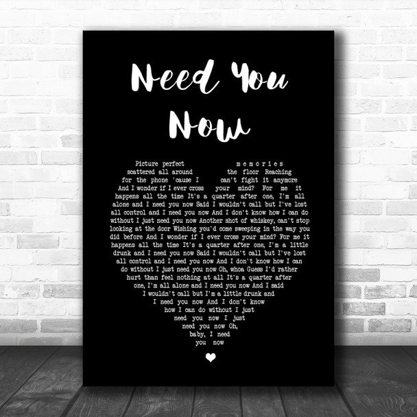 Lady Antebellum Need You Now Black Heart Song Lyric Music Wall Art Print