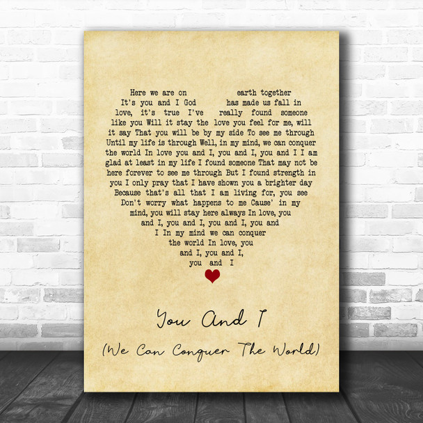 Stevie Wonder You And I (We Can Conquer The World) Vintage Heart Song Lyric Poster Print