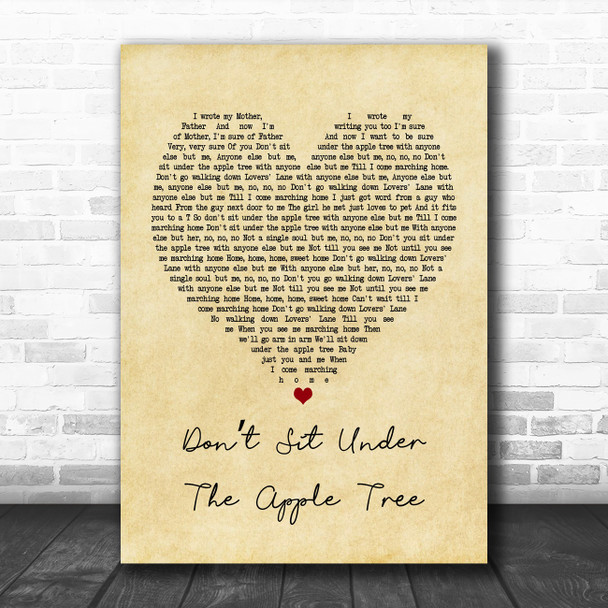 The Andrews Sisters Don't sit under the Apple tree Vintage Heart Song Lyric Poster Print