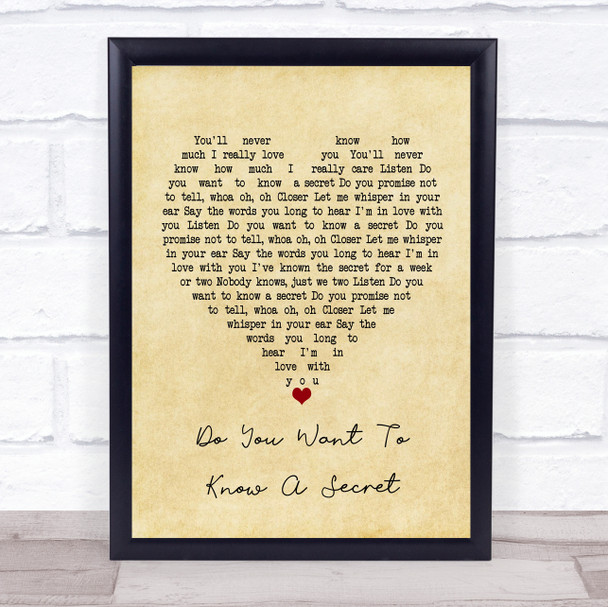 The Beatles Do You Want To Know A Secret Vintage Heart Song Lyric Poster Print