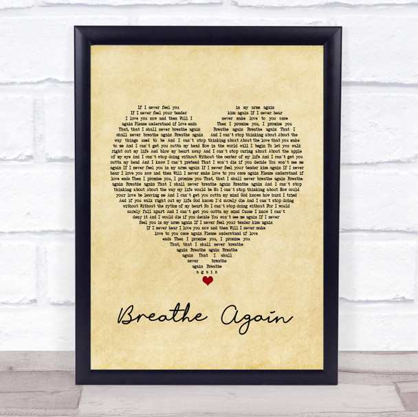 Toni Braxton Breathe Again Vintage Heart Song Lyric Poster Print