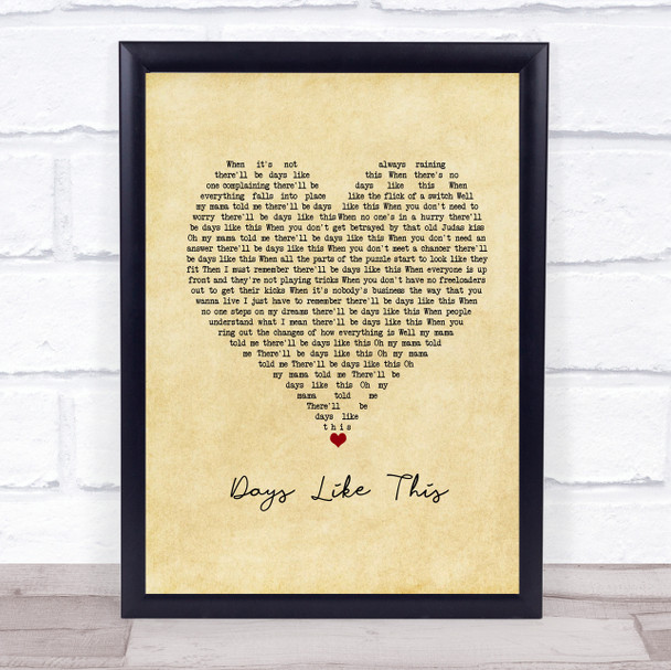 Van Morrison Days Like This Vintage Heart Song Lyric Poster Print