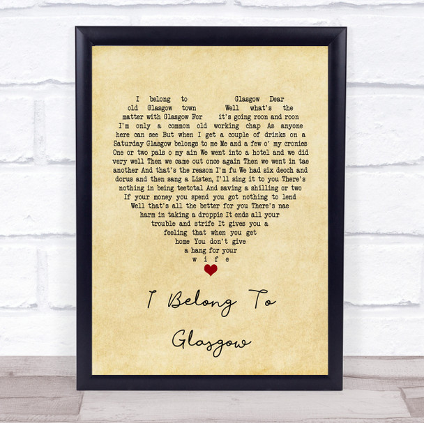 Will Fyffe I Belong To Glasgow Vintage Heart Song Lyric Poster Print