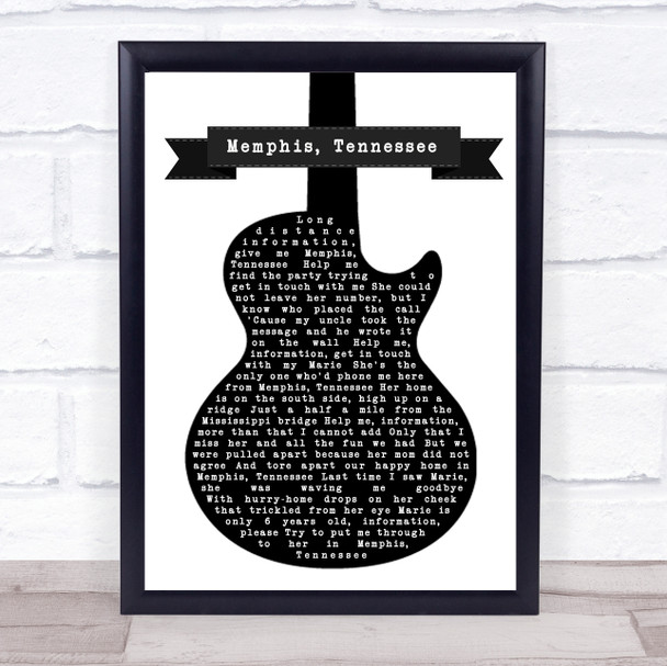 Chuck Berry Memphis, Tennessee Black & White Guitar Song Lyric Poster Print