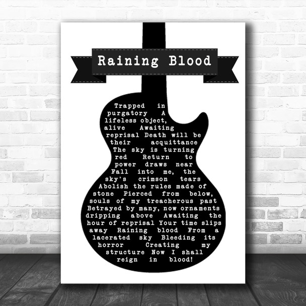Slayer Raining Blood Black & White Guitar Song Lyric Poster Print