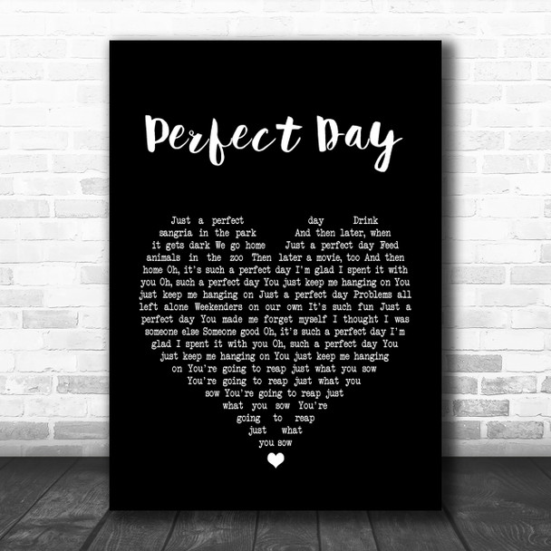 Lou Reed Perfect Day Black Heart Song Lyric Music Wall Art Print