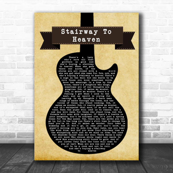 Led Zeppelin Stairway To Heaven Black Guitar Song Lyric Music Poster Print