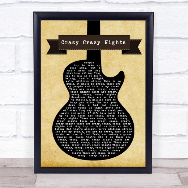 Kiss Crazy Crazy Nights Black Guitar Song Lyric Music Poster Print