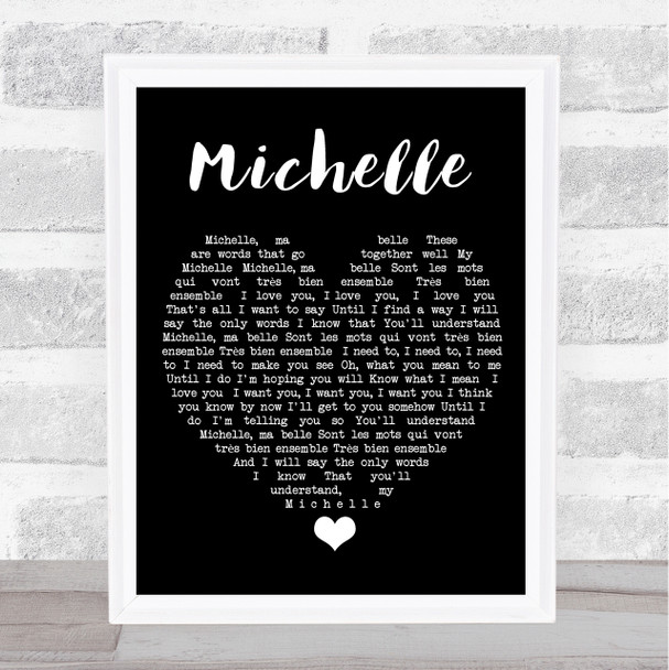 Michelle The Beatles Black Heart Song Lyric Music Wall Art Print