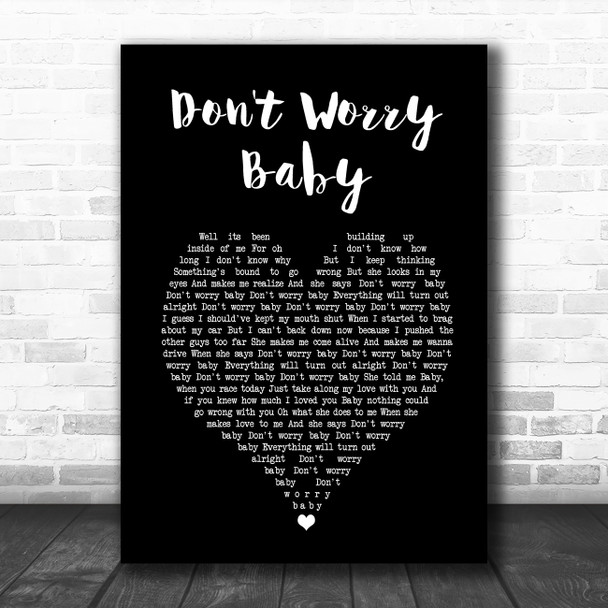 Beach Boys Don't Worry Baby Black Heart Song Lyric Music Poster Print