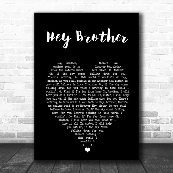 Avicii Hey Brother Black Heart Song Lyric Music Poster Print