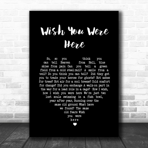 Pink Floyd Wish You Were Here Black Heart Song Lyric Music Wall Art Print