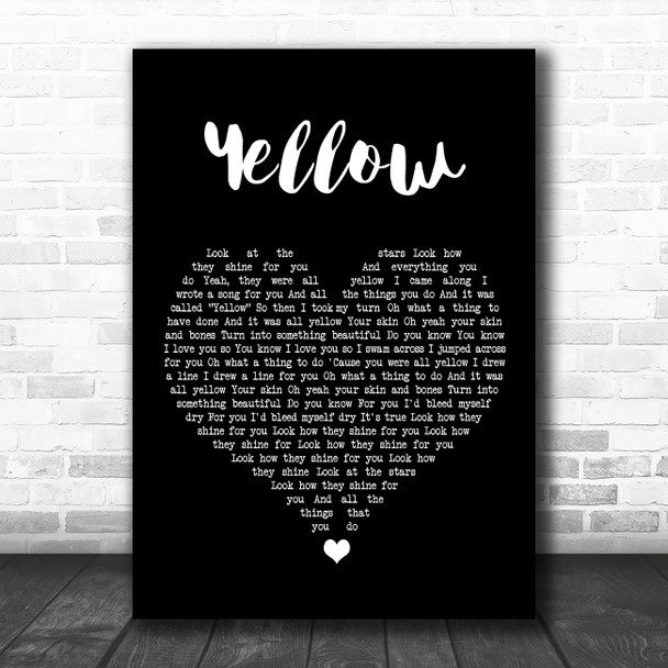 Coldplay Yellow Black Heart Song Lyric Music Poster Print